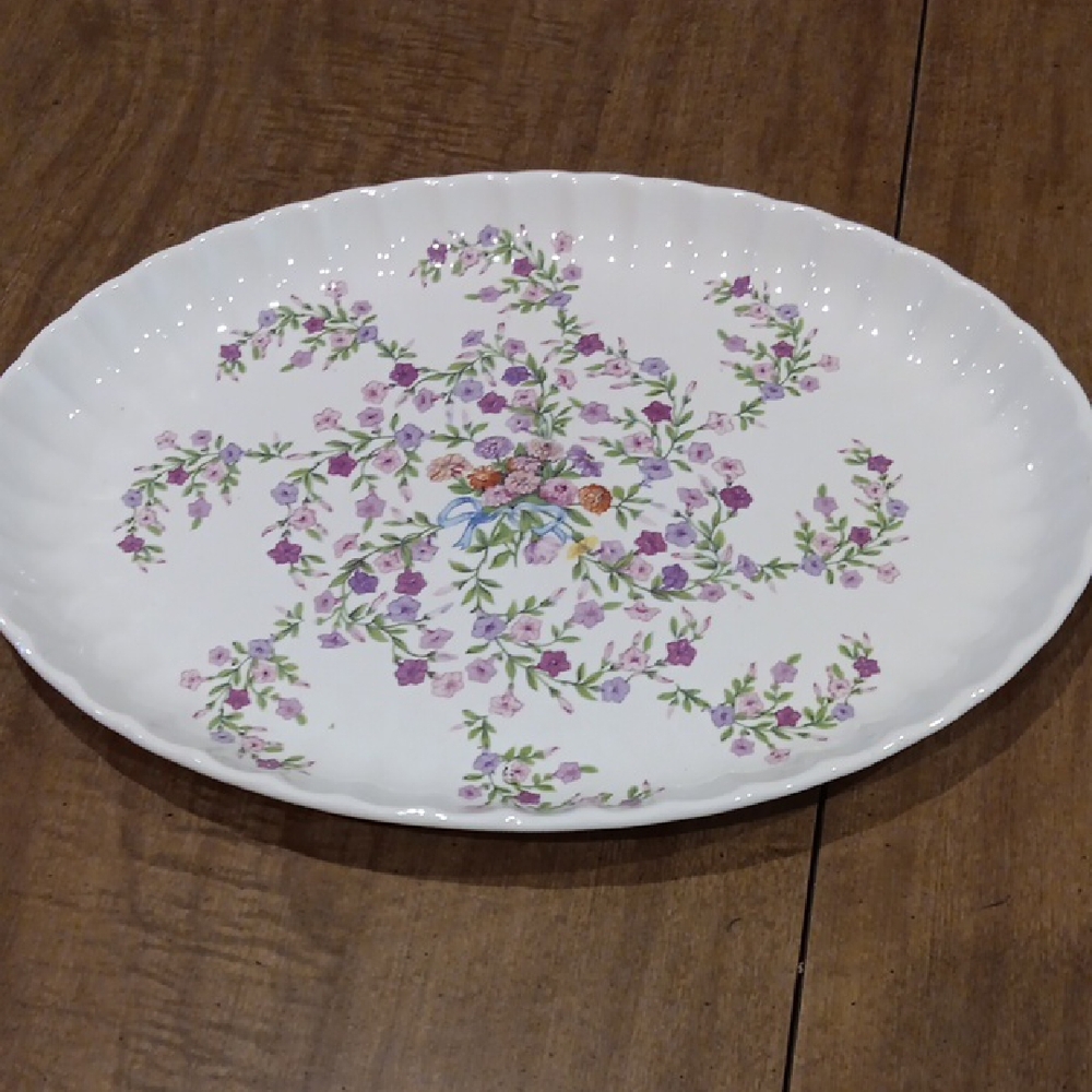 White Floral Oval Platter